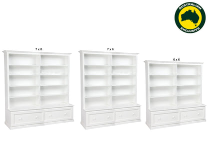 MUDGEE (AUSSIE MADE) BOOKCASE COMBO + 2 DRAWER COLLECTION - (3 SECTIONS)- ASSORTED PAINTED COLOURS - STARTING FROM $1999