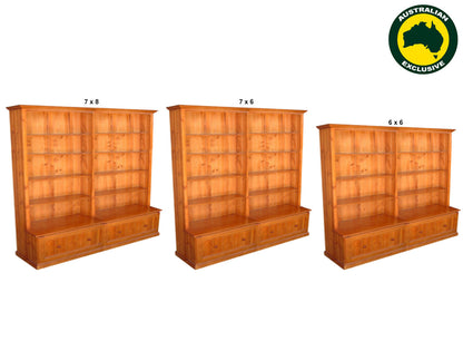 MUDGEE (AUSSIE MADE) BOOKCASE COMBO WITH 2 PULL OUT DRAWER COLLECTION - (3 SECTIONS) - ASSORTED STAINED COLOURS - STARTING FROM $1599
