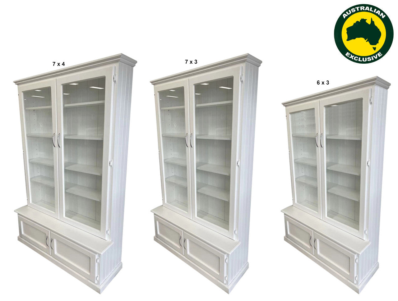 Mudgee (AUSSIE MADE) Library Unit Combo 2 Glass Doors Collection - Assorted Painted Colours