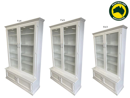 MUDGEE (AUSSIE MADE) LIBRARY UNIT COMBO 2 GLASS DOORS COLLECTION - ASSORTED PAINTED COLOURS - STARTING FROM $1199