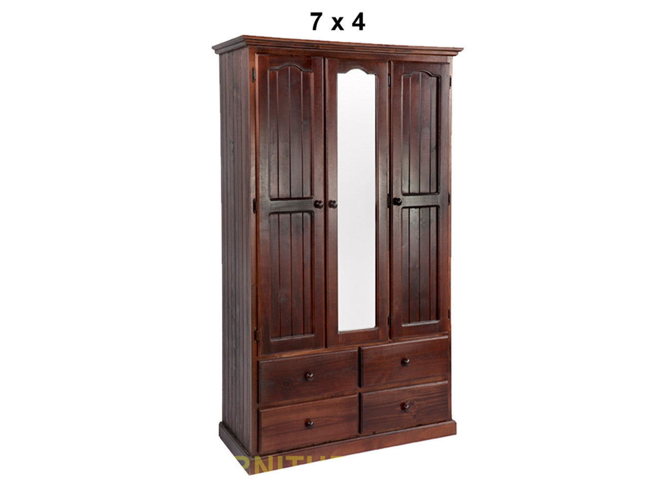 MUDGEE (AUSSIE MADE) MIRROR WARDROBE WITH 3 DOORS & 4 DRAWERS ALL HANGING COLLECTION - ASSORTED STAINED COLOURS - STARTING FROM $1199