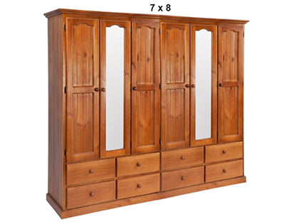 MUDGEE (AUSSIE MADE) MIRROR WARDROBE WITH 6 DOORS / 8 DRAWERS COLLECTION - ASSORTED STAINED COLOURS - STARTING FROM $2399