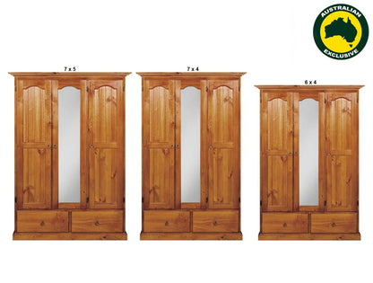 MUDGEE (AUSSIE MADE) 3 DOOR / 2 BLANKET DRAWER MIRROR WARDROBE COLLECTION - ASSORTED STAINED COLOURS - STARTING FROM $1099