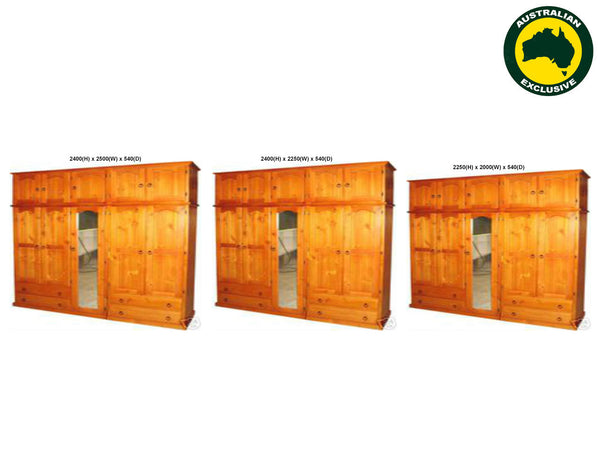 MUDGEE (AUSSIE MADE) MULTIROBE WITH TOP STORAGE BOXES COLLECTION - ASSORTED STAINED COLOURS - STARTING FROM $3299