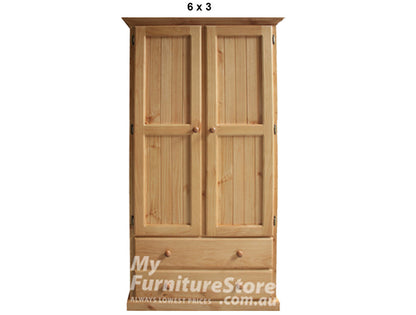MUDGEE (AUSSIE MADE) WARDROBE (NO ARCH) 2 DOOR / 2 DRAWER COLLECTION - ASSORTED STAINED COLOURS - STARTING FROM $799
