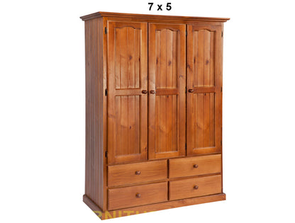 MUDGEE (AUSSIE MADE) WARDROBE WITH 3 DOORS / 4 DRAWERS WARDROBE COLLECTION - ASSORTED STAINED COLOURS - STARTING FROM $1199