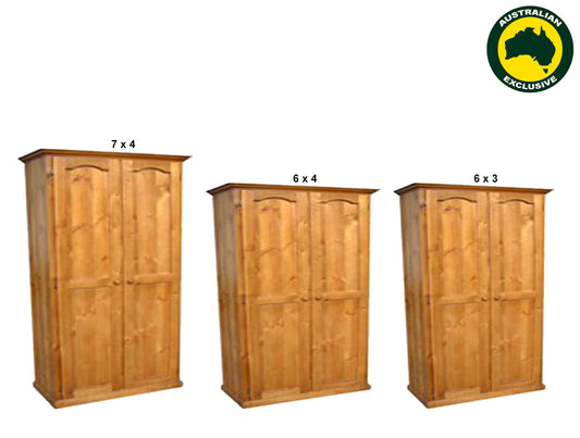 MUDGEE (AUSSIE MADE) 2 DOOR ALL HANGING WITH HAT RACK WARDROBE COLLECTION - ASSORTED STAINED COLOURS - STARTING FROM $699