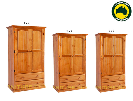 MUDGEE (AUSSIE MADE) WARDROBE 2 DOOR / 2 DRAWER COLLECTION - ASSORTED STAINED COLOURS - STARTING FROM $799