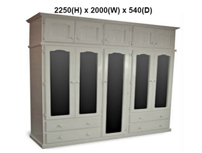 MUDGEE (AUSSIE MADE) MULTIROBE WITH 5 MIRRORED DOORS & TOP BOXES COLLECTION - ASSORTED STAINED COLOURS - STARTING FROM $2799
