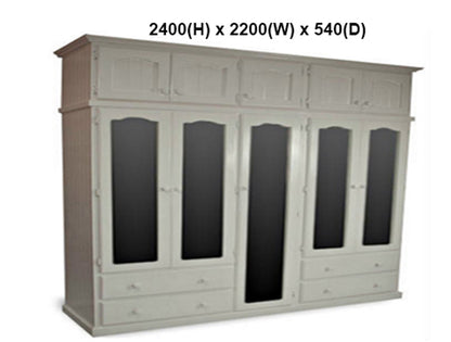 MUDGEE (AUSSIE MADE) MULTIROBE WITH 5 MIRRORED DOORS & TOP BOXES COLLECTION - ASSORTED STAINED COLOURS - STARTING FROM $2799