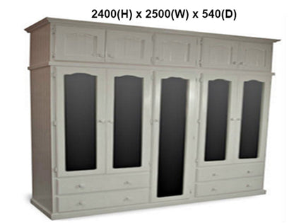 MUDGEE (AUSSIE MADE) MULTIROBE WITH 5 MIRRORED DOORS & TOP BOXES COLLECTION - ASSORTED STAINED COLOURS - STARTING FROM $2799