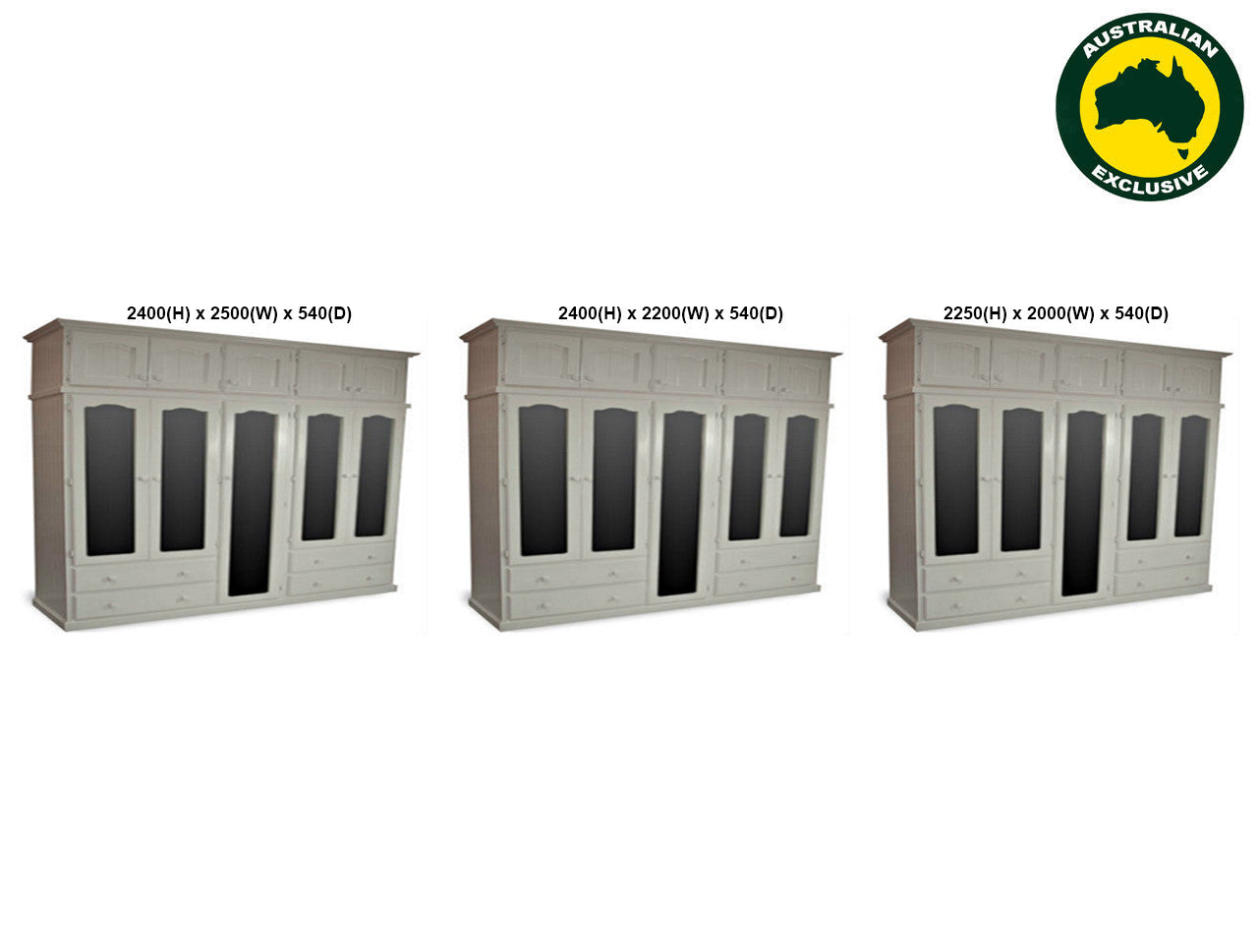 MUDGEE (AUSSIE MADE) MULTIROBE WITH 5 MIRRORED DOORS & TOP BOXES COLLECTION - ASSORTED STAINED COLOURS - STARTING FROM $2799