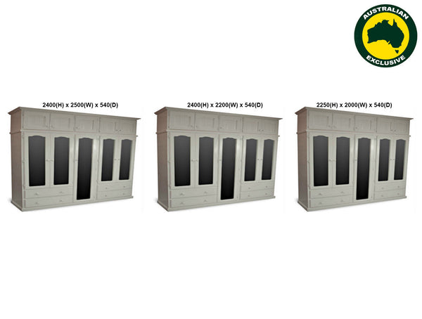 MUDGEE (AUSSIE MADE) MULTIROBE WITH 5 MIRRORED DOORS & TOP BOXES COLLECTION - ASSORTED STAINED COLOURS - STARTING FROM $2799