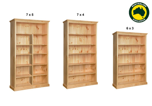 MUDGEE (AUSSIE MADE) STANDARD HIGHLINE BOOKCASE WITH 40MM FACINGS COLLECTION  - ASSORTED STAINED COLOURS - STARTING FROM $449