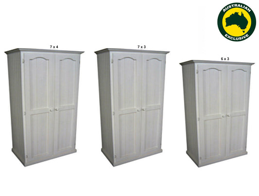MUDGEE (AUSSIE MADE) TIMBER WARDROBE WITH HAT RACK COLLECTION - ASSORTED PAINTED COLOURS - STARTING FROM $999