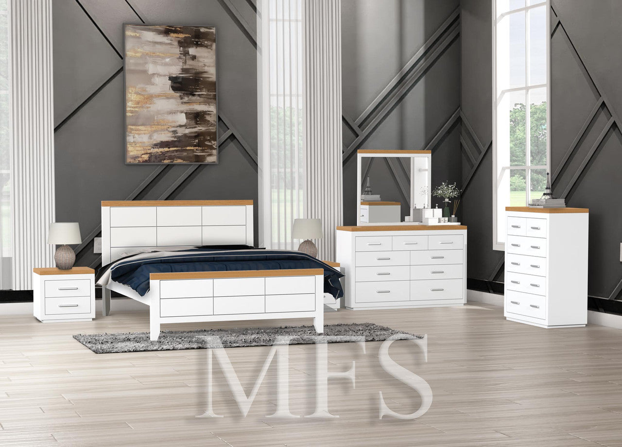 Double Or Queen Narrabeen (AUSSIE MADE) 4 Piece (TALLBOY) Bedroom Suite - Two Tone - Assorted Colours