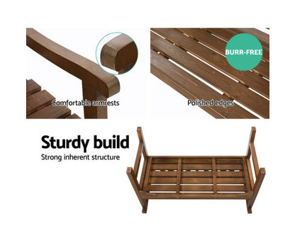 TERRENCE OUTDOOR WOODEN  2 SEATER  BENCH WITH ARMREST - NATURAL