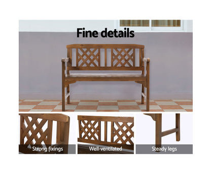 TERRENCE OUTDOOR WOODEN  2 SEATER  BENCH WITH ARMREST - NATURAL