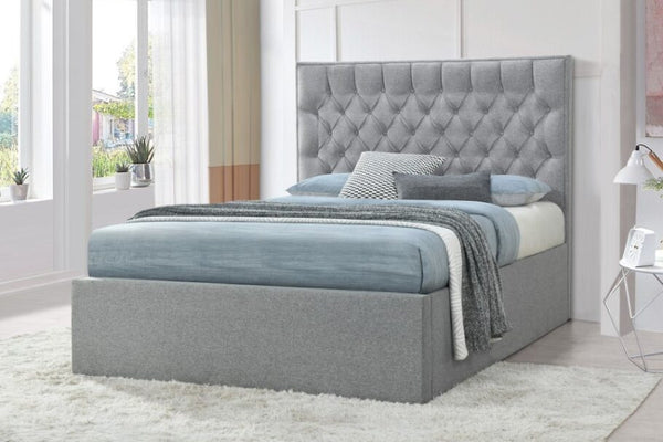 QUEEN WILSON FABRIC GASLIFT BED - PEBBLE