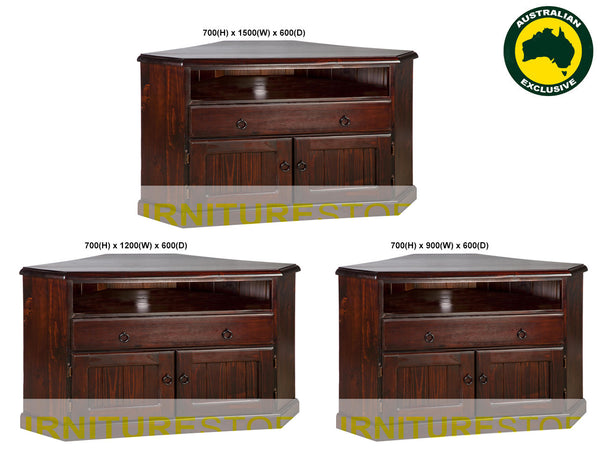 NOOSA (AUSSIE MADE) 2 DOOR / 1 DRAWER TV CORNER ENTERTAINMENT UNIT COLLECTION - ASSORTED STAINED COLOURS - STARTING FROM $749