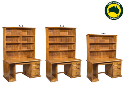 NOOSA (AUSSIE MADE) 3 DRAWER TIMBER DESK & HUTCH COLLECTION - ASSORTED STAINED COLOURS - STARTING FROM $1099