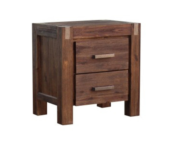 NOWRA ACACIA 2 DRAWER BEDSIDE TABLE - CHOCOLATE