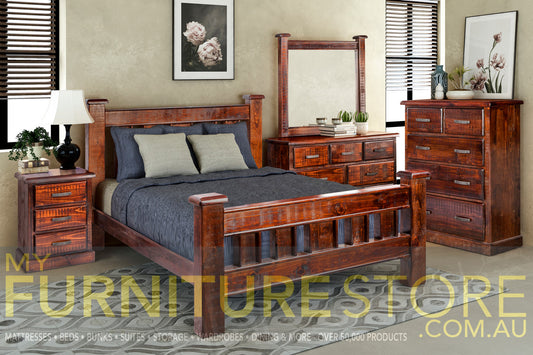 Calista King 5 Piece (DRESSER) Bedroom Suite - Rough Sawed