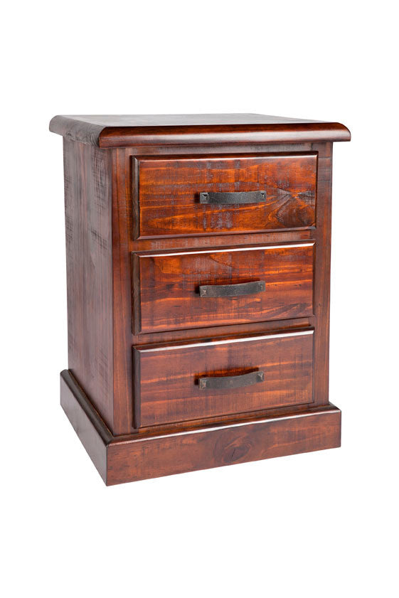 Calista (COB183) 3 Drawer Bedside Table - Rough Sawed