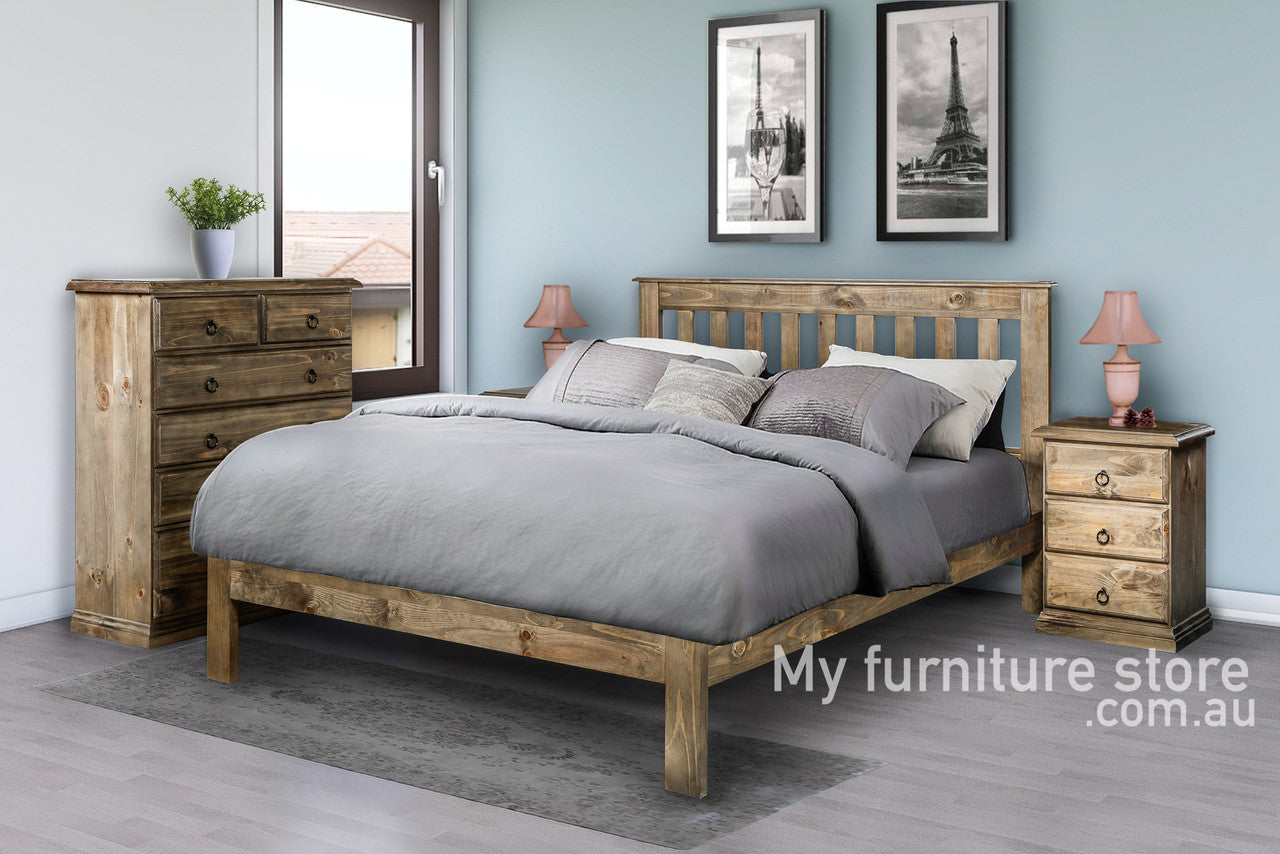 CRONULLA DOUBLE OR QUEEN 4 PIECE (TALLBOY) BEDROOM SUITE - BED WITH DOONA FOOT - BALTIC (#215) , WALNUT (#219) OR GREYWASH (#501)