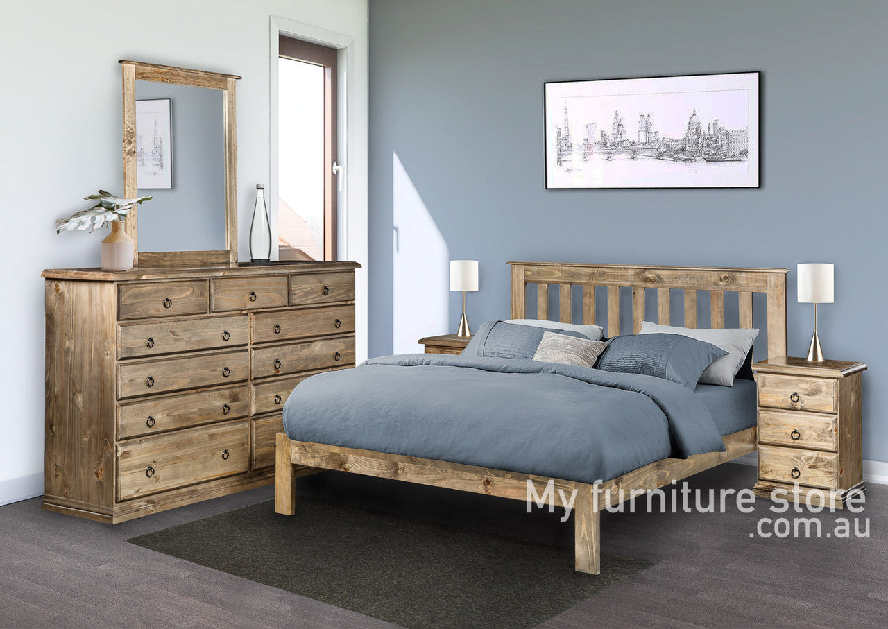 Cronulla Double Or Queen 5 Piece (DRESSER) Bedroom Suite - Bed With Doona Foot - Baltic (#215) , Walnut (#219) Or Grey Wash (#501)