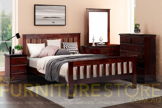 CRONULLA (CRQB) DOUBLE OR QUEEN 5 PIECE (DRESSER) BEDROOM SUITE - BALTIC , WALNUT (PICTURED) OR GREYWASH