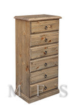 CRONULLA (CR246) 6 DRAWER NARROWBOY - 1190(H) X 600(W) - BALTIC , WALNUT OR GREYWASH