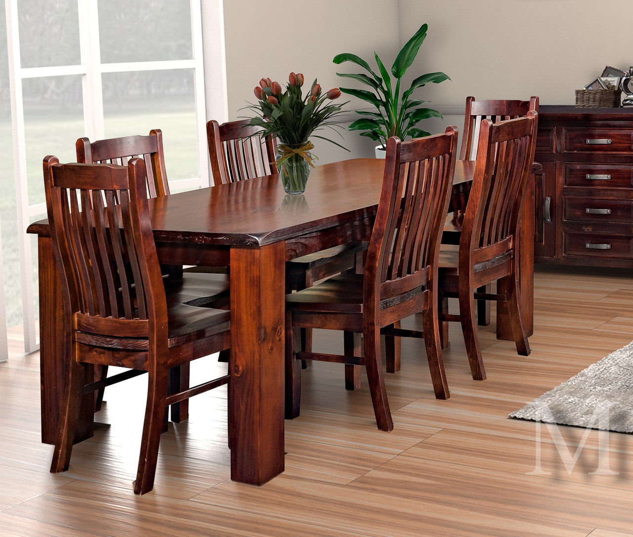 Pinelands (HTG7P-2.1) 9 Piece Dining Setting (WITH 8 DINING CHAIRS) With 2.1" Table - 2100(W) X 1000(D) - Walnut Or Dark Chocolate
