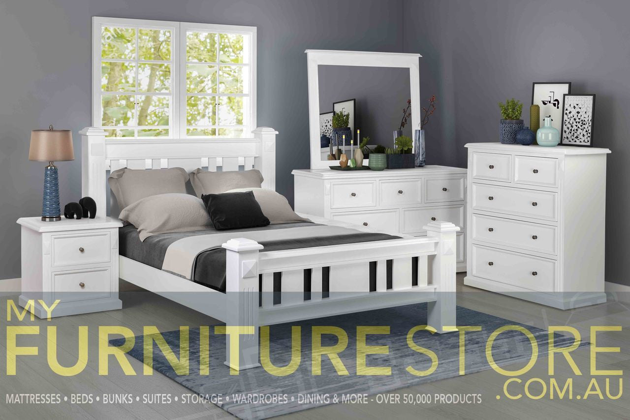 LEGIONS QUEEN OR DOUBLE 5 PIECE (DRESSER) BEDROOM SUITE - ASSORTED PAINTED COLOURS