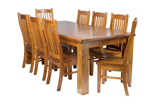 VERITY (VT) 9 PIECE DINING SETTING WITH SQUARE LEGS - 2100(W) X 1050(D) - GREYWASH , WALNUT , BALTIC