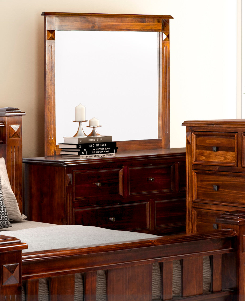 Legions 7 Drawer Dresser Table + Mirror - 1600(W) - Walnut