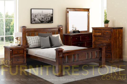 Legions Queen 3 Piece (BEDSIDE) Bedroom Suite - Black Chocolate Or Walnut (PICTURED)