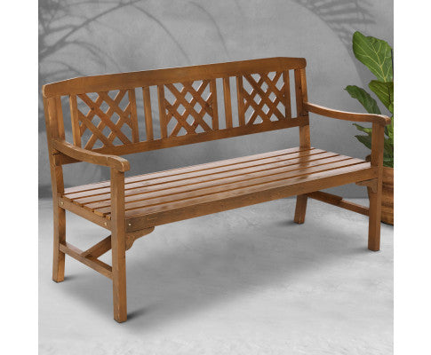 TERRENCE OUTDOOR WOODEN 3 SEATER  BENCH WITH ARMREST - NATURAL