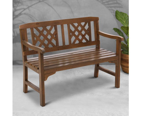 Terrence Outdoor Wooden 2 Seater Bench With Armrest - Natural