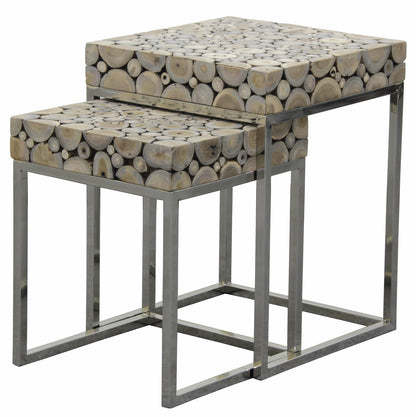 IBERIA DRIFTWOOD AND STAINLESS STEEL NEST TABLE - NATURAL/SILVER