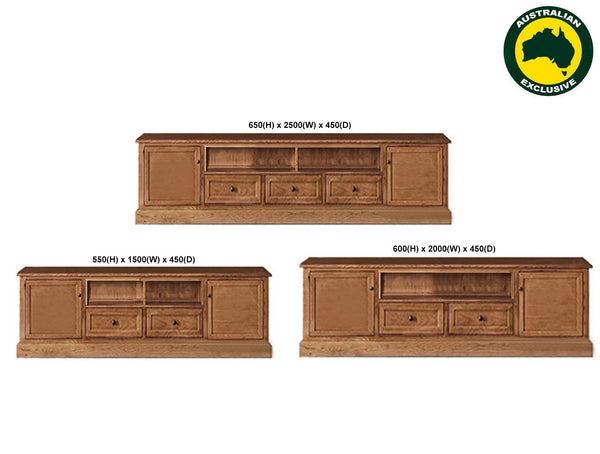 NAPOLEON (AUSSIE MADE) LOWLINE TV UNIT COLLECTION - TASSIE OAK COMBINATION - ASSORTED STAINED COLOURS - STARTING FROM $2499