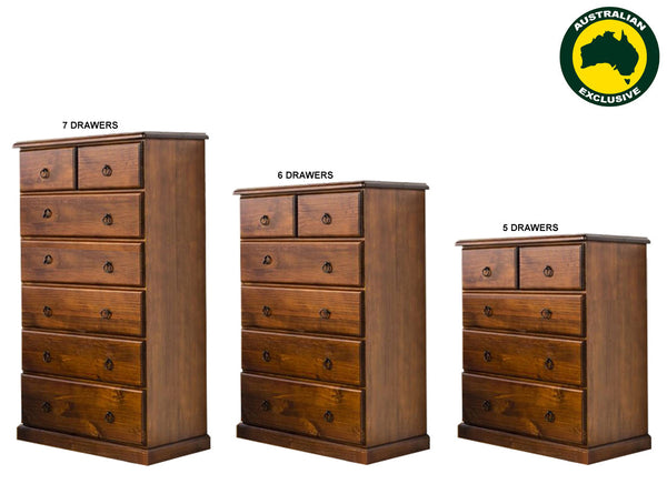 CARRINGTON (AUSSIE MADE) TALLBOY COLLECTION - ASSORTED STAINED COLOURS - STARTING FROM $600