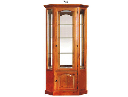 NEW YORK (AUSSIE MADE) CRYSTAL CORNER DISPLAY CABINET WITH MIRRORED BACK COLLECTION - ASSORTED STAINED COLOURS - STARTING FROM $1799