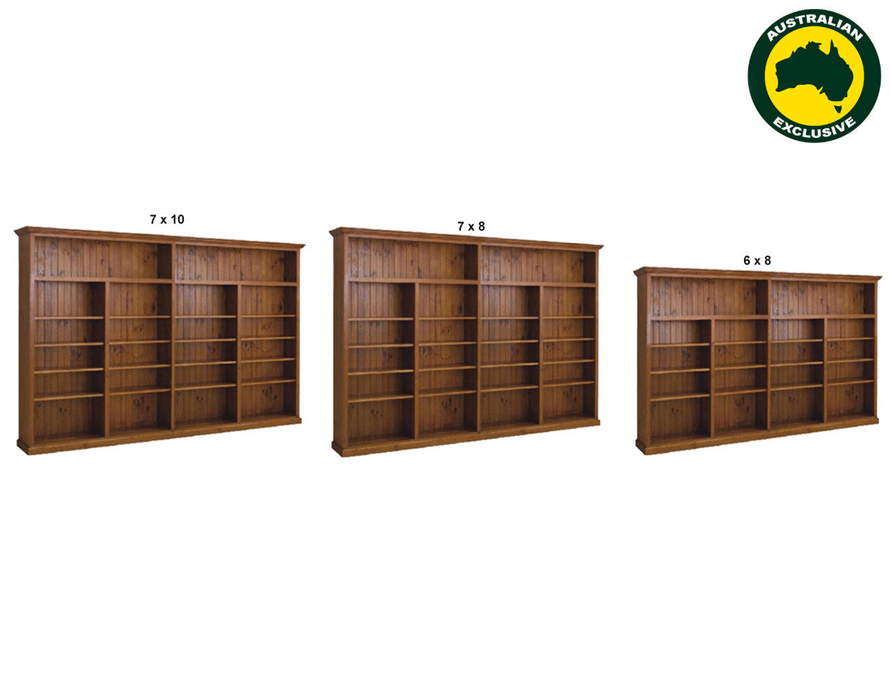 Nolan (AUSSIE MADE) Highline Bookcase Collection - 3 Sections - Assorted Stained Colours