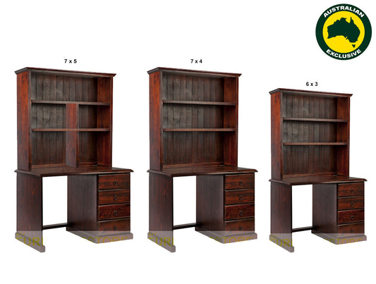 Noosa (AUSSIE MADE) 4 Drawer Timber Desk & Hutch Collection - Assorted Stained Colours
