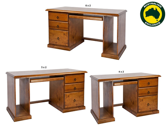 Noosa (AUSSIE MADE) 3 Drawer Desk With Tower (REVERSIBLE) & Keyboard Slide Collection - Assorted Stained Colours