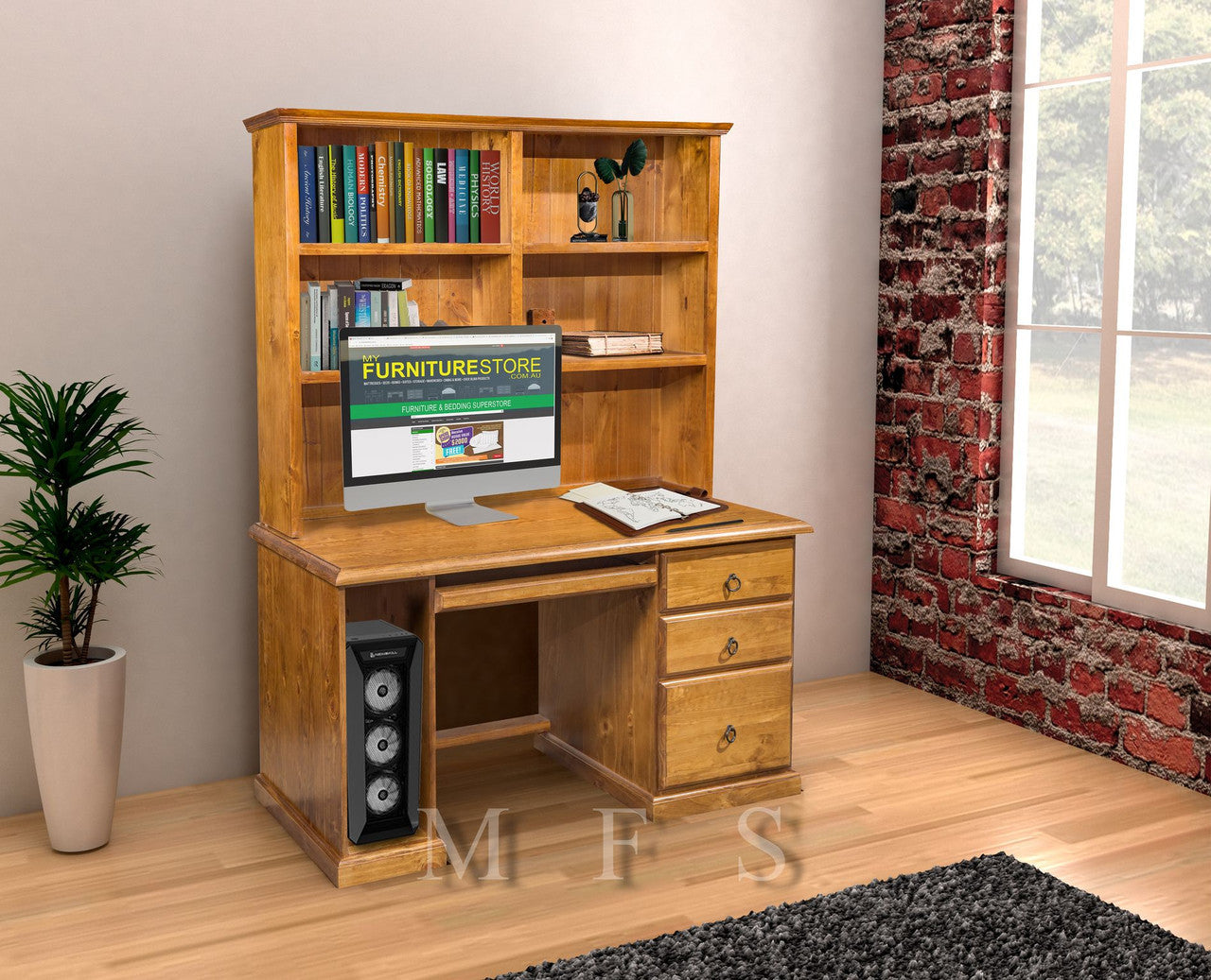 NOOSA (AUSSIE MADE) 3 DRAWER TIMBER DESK & HUTCH COLLECTION - ASSORTED STAINED COLOURS - STARTING FROM $1099
