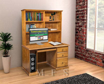 NOOSA (AUSSIE MADE) 3 DRAWER TIMBER DESK & HUTCH COLLECTION - ASSORTED STAINED COLOURS - STARTING FROM $1099