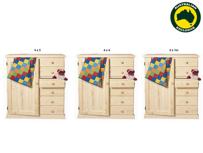 NURSERY (AUSSIE MADE) 1 DOOR / 6 DRAWER WARDROBE COLLECTION - ASSORTED STAINED COLOURS - STARTING FROM $1199