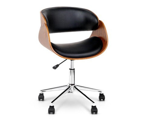 MOSS WINGED  WOODEN & LEATHER OFFICE CHAIR - BLACK & BROWN